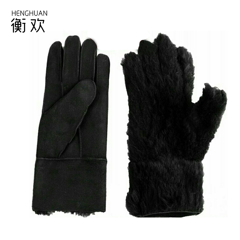 衡欢 羊皮毛一体真皮手套黑色RZ-ST02/双高清大图