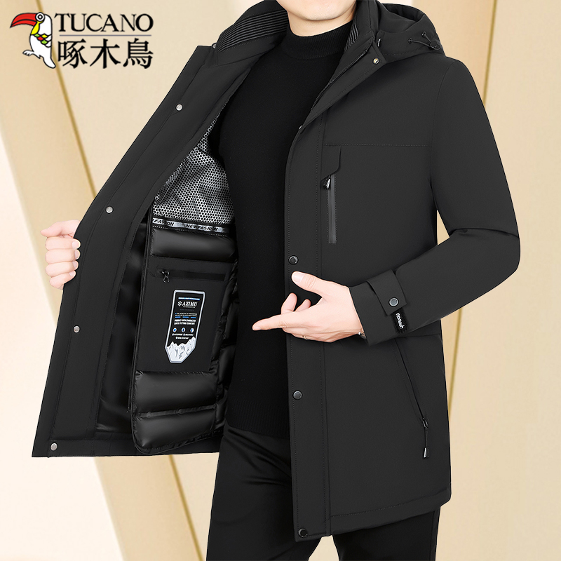 啄木鸟羽绒服男冬季石墨烯可拆卸内胆鹅绒外套中长款加厚防寒冬绒高清大图