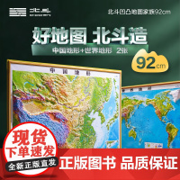 2024新版北斗92cm大尺寸精雕版3d地图2张套装（中国地形+世界地形） DEM数字高程制作凹凸地图地形,高清精雕版面