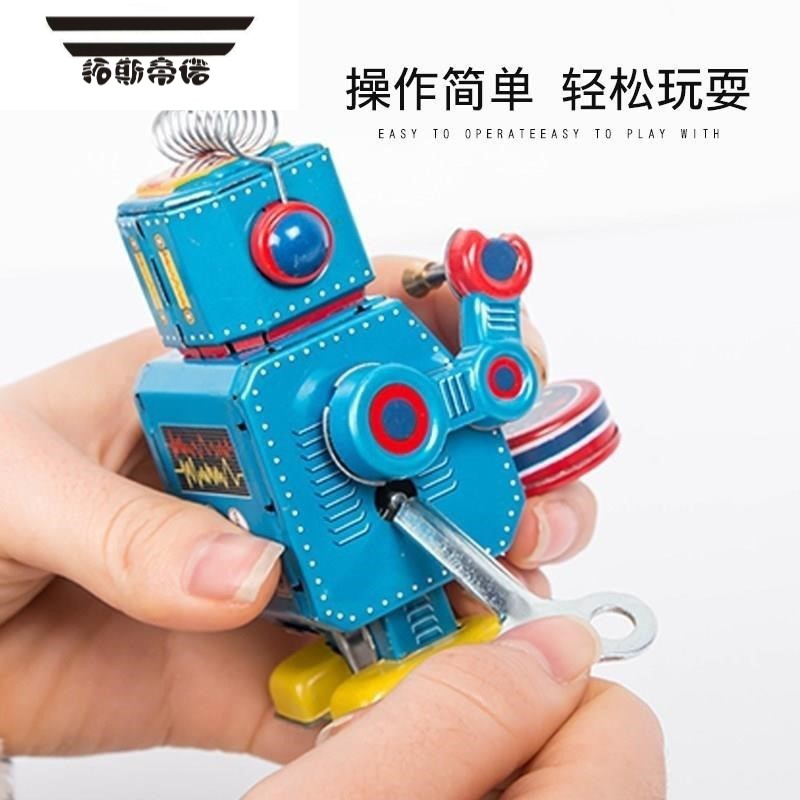 拓斯帝诺机器敲锣80后士兵怀旧玩具复古敲鼓铁皮玩具打鼓儿童发条小小卫兵 发条小狗推球