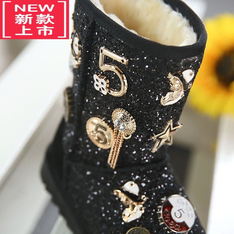 可莉允儿童雪地靴2022冬季新款中大童保暖棉鞋女童加厚公主鞋防滑中筒靴图片