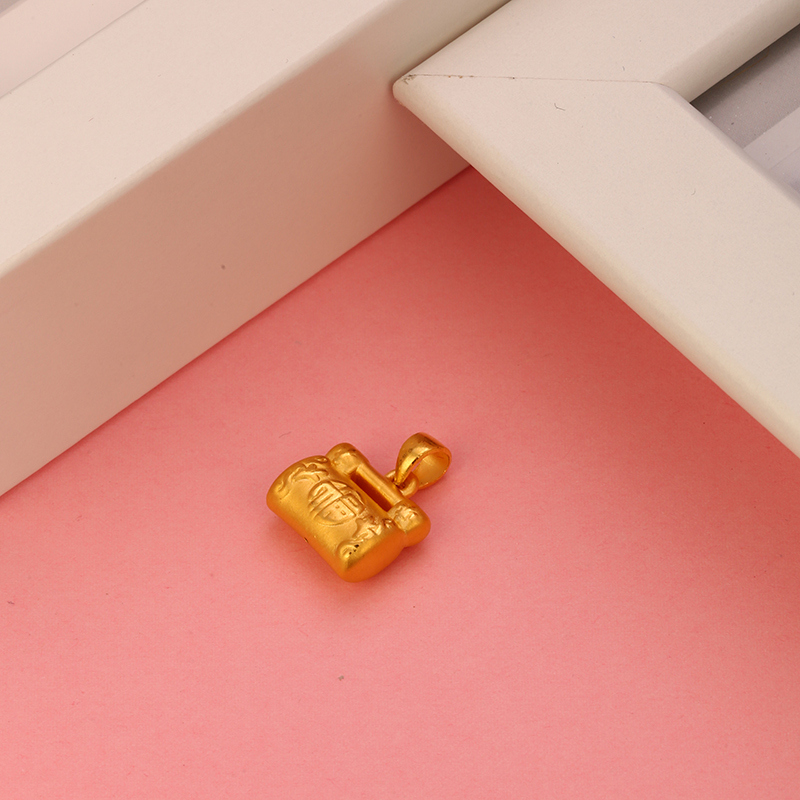 金一足金3D硬金长命富贵福字锁包 黄金吊坠 通用款儿童宝宝满月礼物 (定价)ACB022