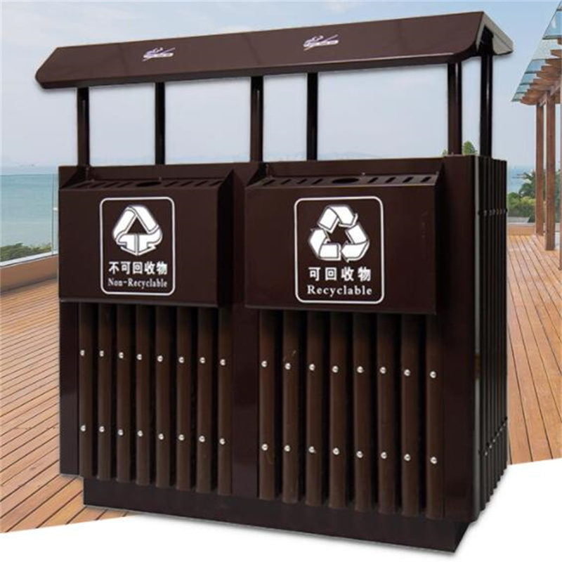 丰甲钢木垃圾桶FJ-1229户外果皮桶三面木条