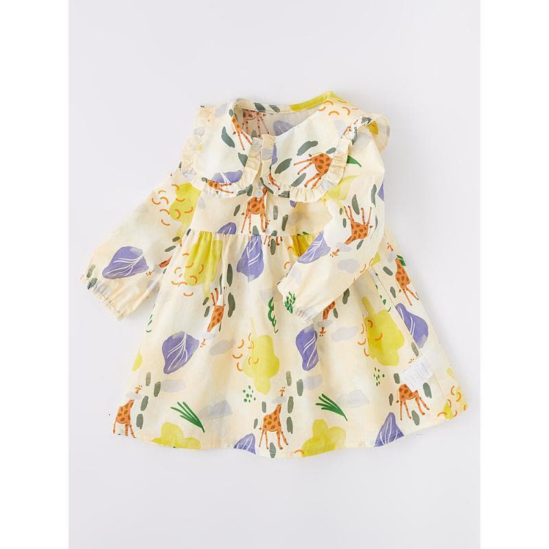 [1件3折价:85.5]moomoo童装女童连衣裙春秋新款娃娃领清新印花元气梭织公主裙图片