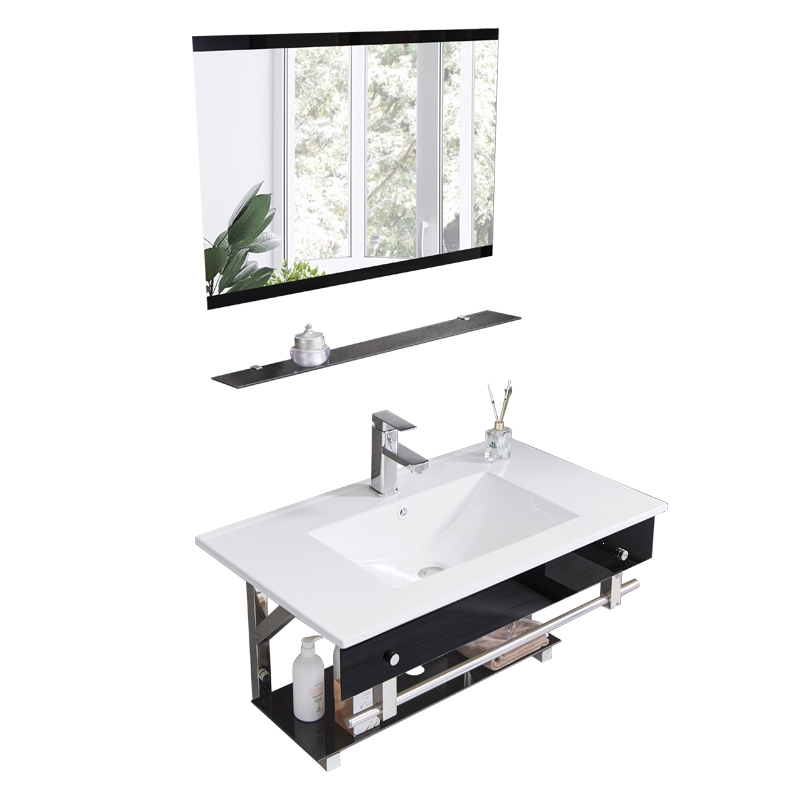 知渡卫生间洗手盆柜组合挂墙式洗面盆钢化玻璃盆一体陶瓷洗脸盆洗漱台