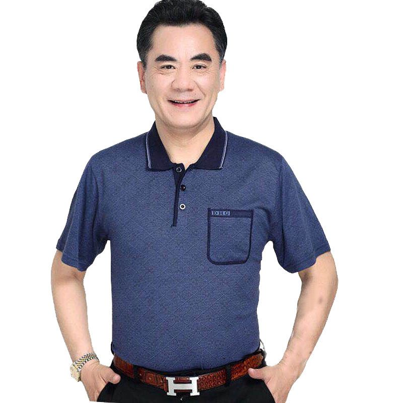 爸爸短袖t恤男中年男装夏季仿冰丝中老年男士上衣t恤莎丞