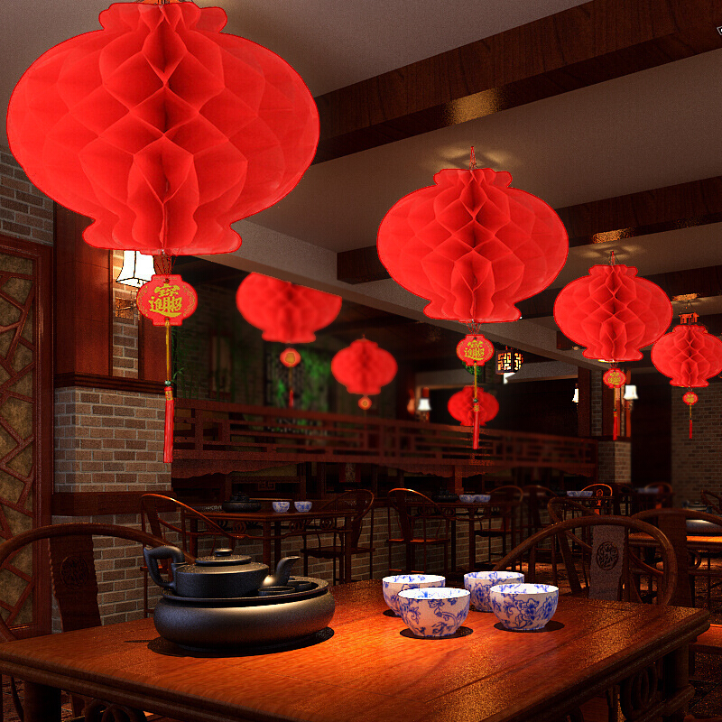 点小洁20个装纸灯笼元旦节装饰商场开业店庆挂饰挂件大红过年春节布置