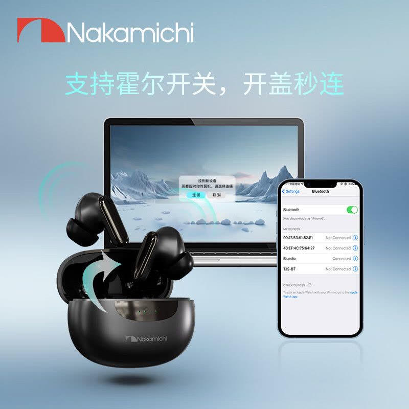 Nakamichi中道采用新型硅麦技术应用ANC主动降噪双麦ENC通话降噪电力持久长效续航 TW60NC蓝牙耳机 珠光黑图片