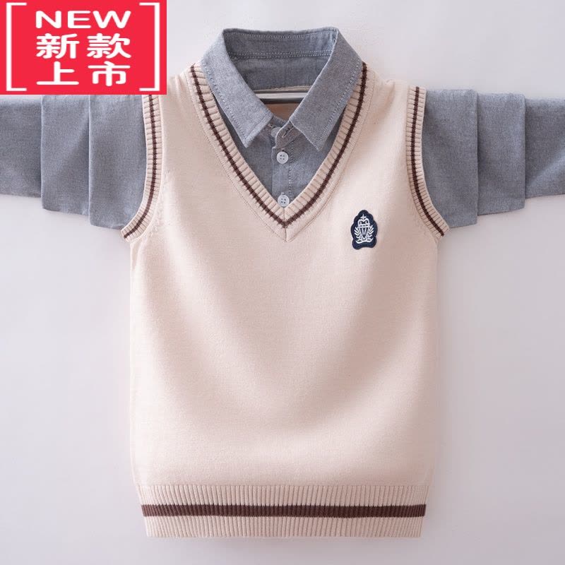 可莉允男童假两件毛衣春秋新款儿童洋气衬衣中大童针织衫童装男孩春装潮图片