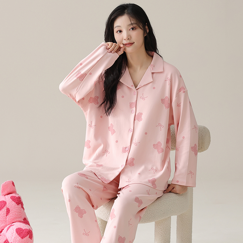 浪莎睡衣女春秋季纯棉长袖可外穿家居服开衫秋款月子孕妇休闲套装