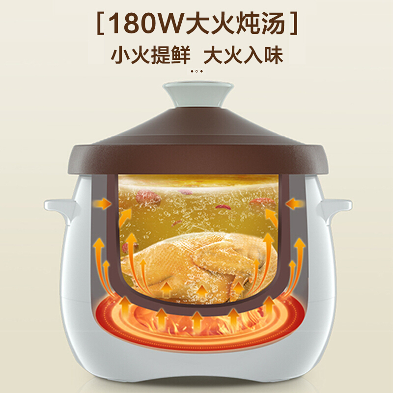 美的(Midea)电炖锅DG30E203电炖盅 煲汤锅电砂锅 家用煮粥赤陶内胆 3升家用容量 可预约定时全自动智能炖锅