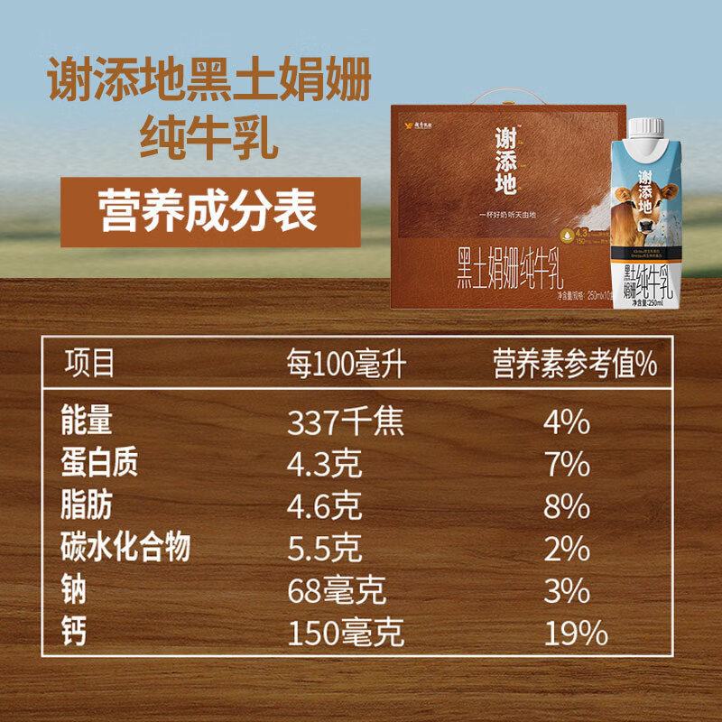 风行 谢添地黑土娟姗纯牛乳250mLx10盒箱高清大图