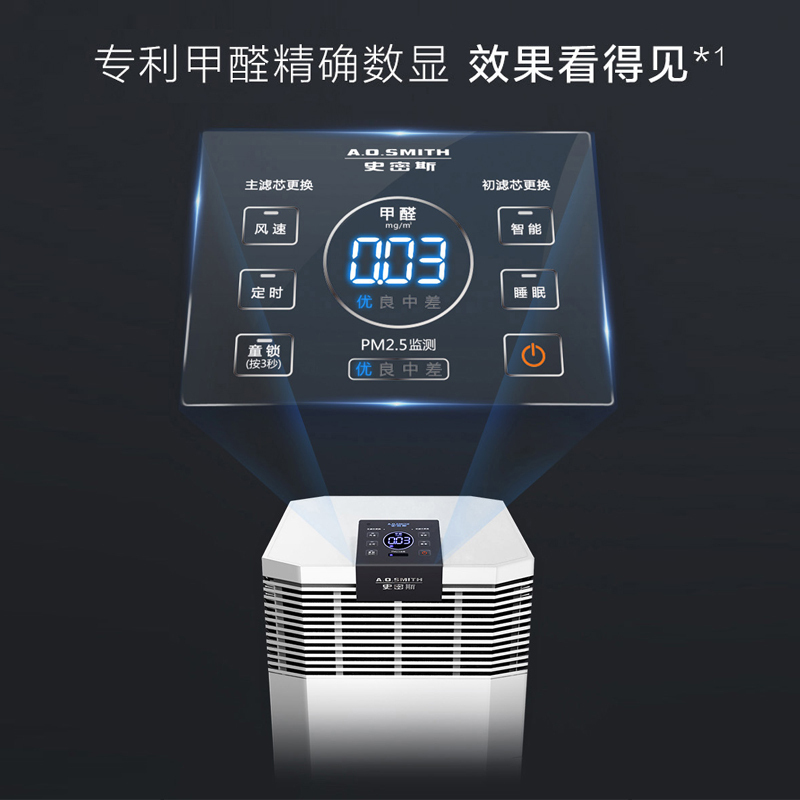 AO史密斯A.O.Smith空气净化器KJ806B 甲醛数字显示 甲醛净化器 除雾霾 家用型（KJ400F-B11-F）