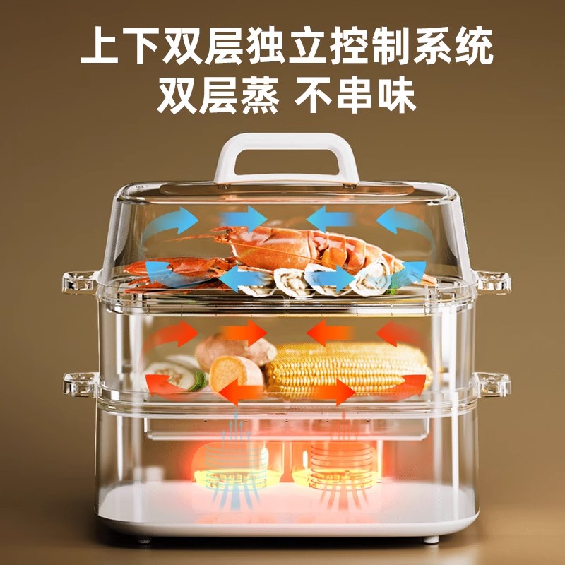 摩动电蒸锅多功能家用大容量多层不串味蒸煮一体电火锅不锈钢电蒸箱蒸锅 MD-ZG006高清大图