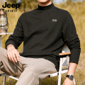 JEEP吉普羊毛蚕丝绒打底衫男半高领秋冬保暖长袖T恤中领2025ET 4XL(适合185-210斤) 黑色