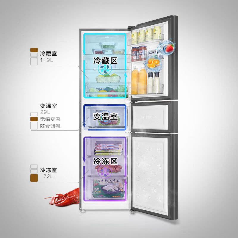 海尔风冷无霜三门冰箱220升网红彩晶钢化玻璃面板小型节能家用电冰箱 220L三开门软冷冻 BCD-220WDGR图片