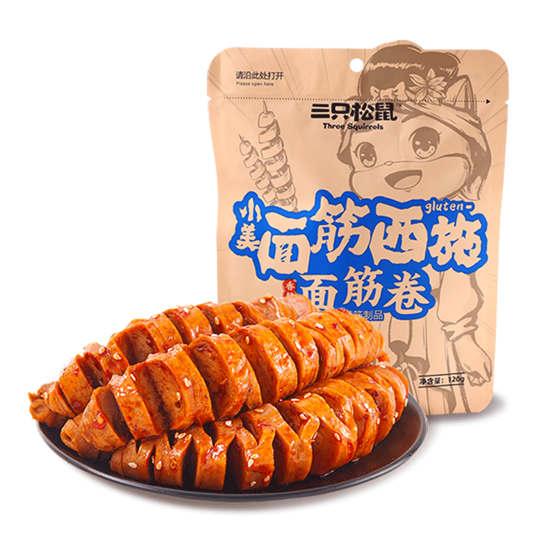 [三只松鼠_面筋卷/香辣味/120g]休闲零食小吃辣条童年零食高清大图