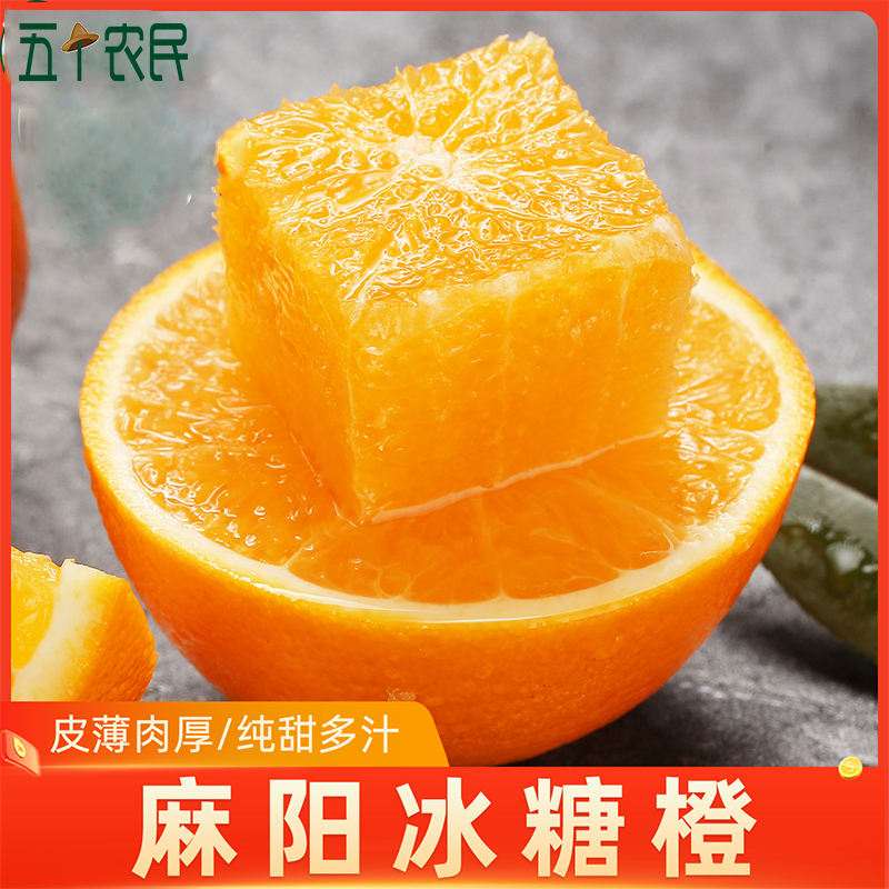 五个农民(多仓发货)湖南麻阳冰糖橙5斤小甜橙优选柑橘一级果新鲜水果自营生鲜爆甜多汁手剥冰糖