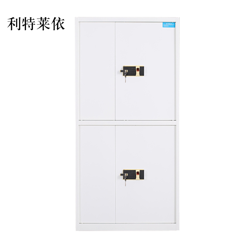 利特莱依电子保密柜钢制密码文件柜保险柜铁皮资料柜矮柜办公室储物柜通双节白色指纹锁420*900*1850