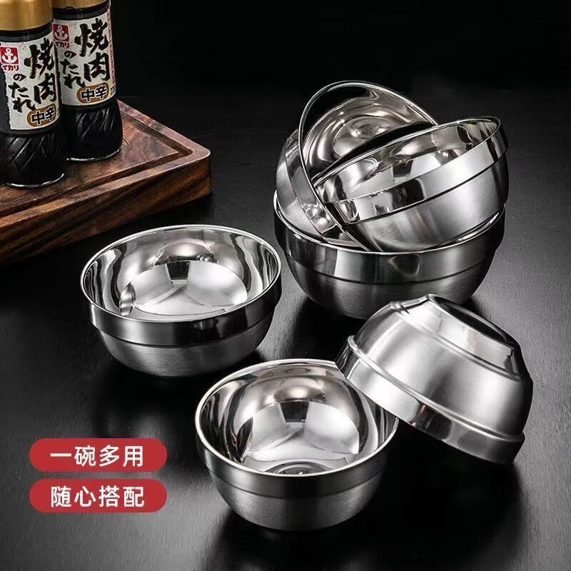 梦莺 双层碗隔热防烫不锈钢碗食堂成人碗儿童碗 大号不锈钢碗 20CM高清大图
