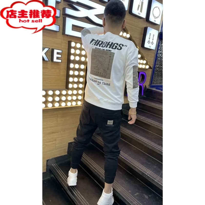 SHANCHAO欧洲站2023新款高端网红卫衣男士潮牌百搭印花打底衫潮