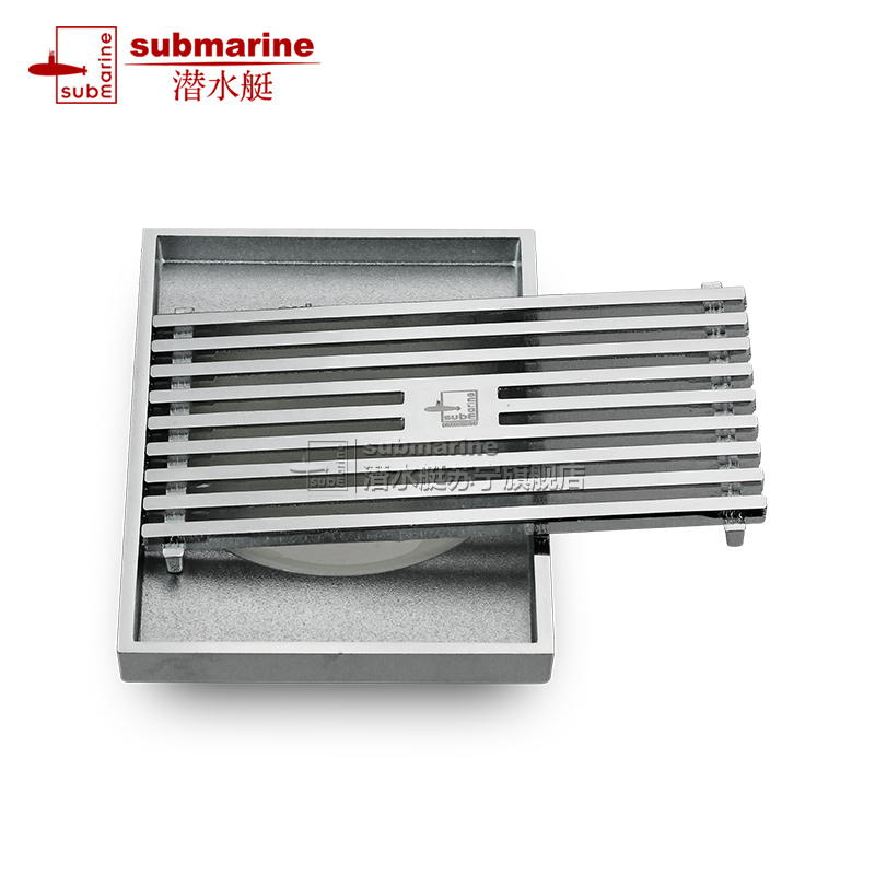 潜水艇(submarine)地漏全铜防臭式地漏无三通格栅面板防堵内芯沐浴房加长地漏15厘米长排水快TKC50-10高清大图