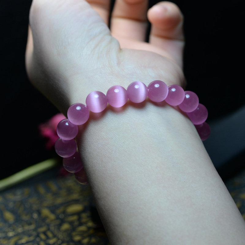 甜美时尚水晶手链粉色猫眼石女手串精致女人学生女友生日礼物粉猫眼石