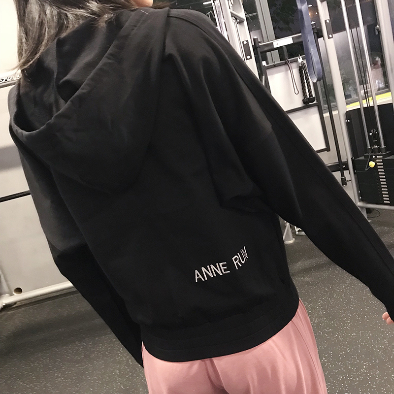 运动上衣女速干长袖宽松瑜伽健身服外套连帽卫衣跑步罩衫