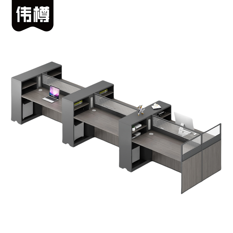 伟樽屏风办公桌六人位450*120*110cm张高清大图