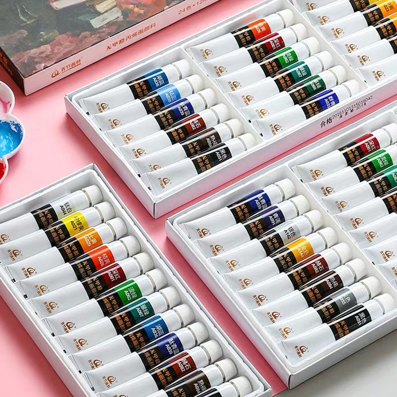 青竹丙烯颜料初学者手绘墙绘24色套装18色12色丙烯画炳稀颜料专用 12色5ml(送13件套装)