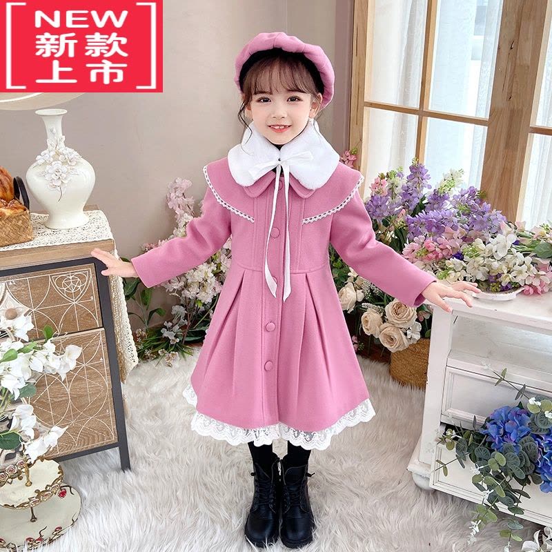 可莉允女童毛呢外套冬装2022新款儿童洋气呢子大衣夹棉加厚中长款连衣裙棉服图片