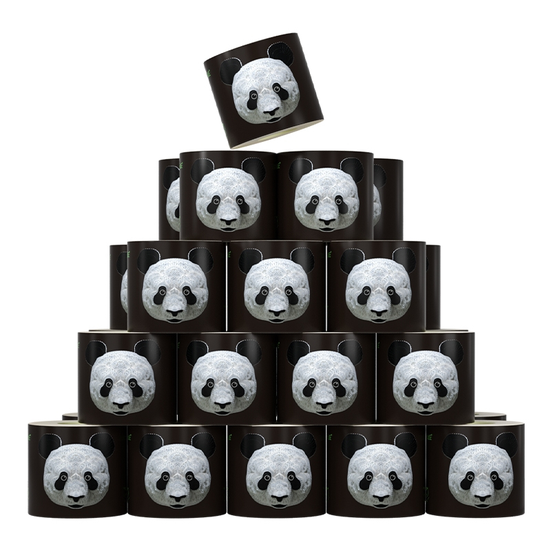 山丘PandaPoo本色家用实惠装整箱四层有芯卷纸150g*27卷整箱