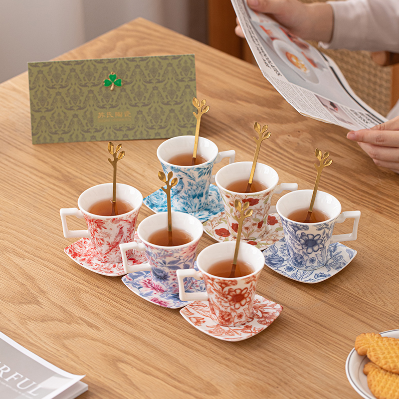 苏氏陶瓷(SUSHI CERAMICS)咖啡杯蝶勺百花高档精致陶瓷杯子轻奢高级感下午茶具盒装礼物