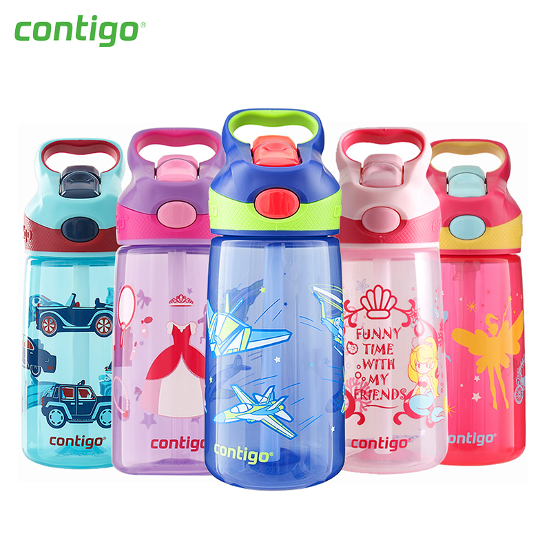 美国Contigo悠享系列一键开启夏季防漏水杯子卡通儿童吸管杯450ml