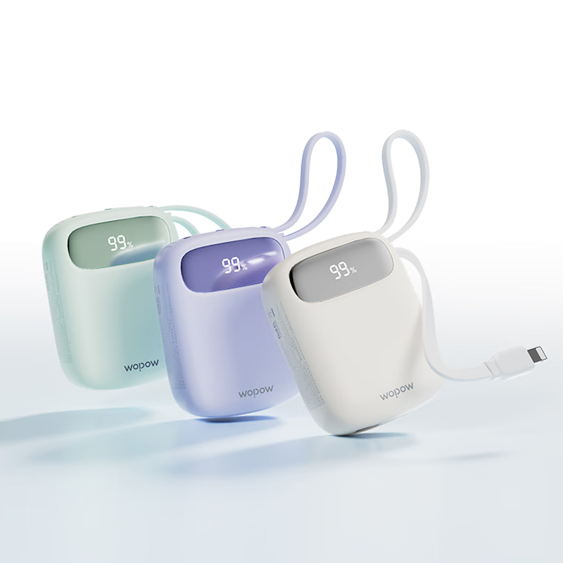 沃品LQ21-10000mAh 小Q自带线快充移动电源 绿色高清大图