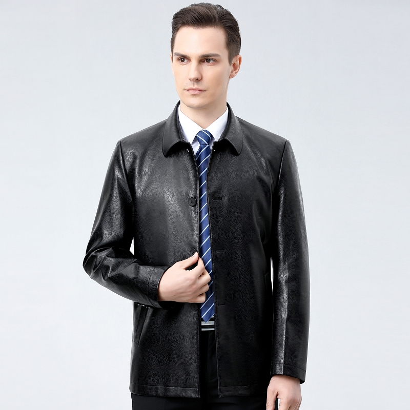 免费试穿 掉皮包换海宁真皮皮衣男软羊皮中年男士休闲大码外套爸爸装中老年山羊皮夹克品牌外套男商务休闲大码外套正品