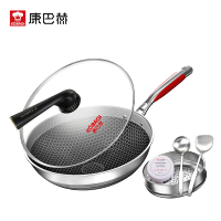 康巴赫(KBH)锅具 第五代抗菌不锈钢炒锅蜂窝双面屏 炒菜锅炒勺电磁炉燃气灶通用 炒锅32cm