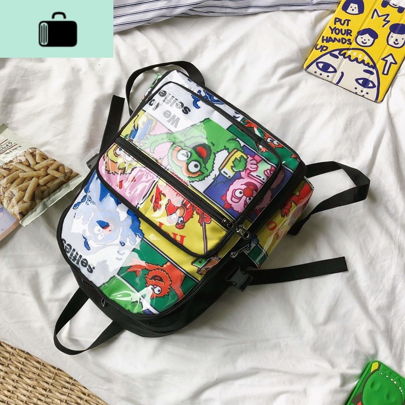 初中生ins风潮牌书包女2020新款韩版帆布背包高中学生森系双肩包NEW LAKE 黑色