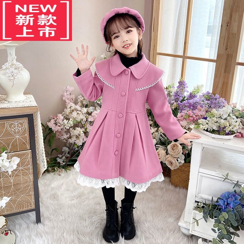 可莉允女童毛呢外套冬装2022新款儿童洋气呢子大衣夹棉加厚中长款连衣裙棉服图片