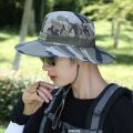 2020男遮阳帽夏户外登山旅游防晒防紫外线太阳帽大帽檐钓鱼渔夫帽 迷彩豆绿色