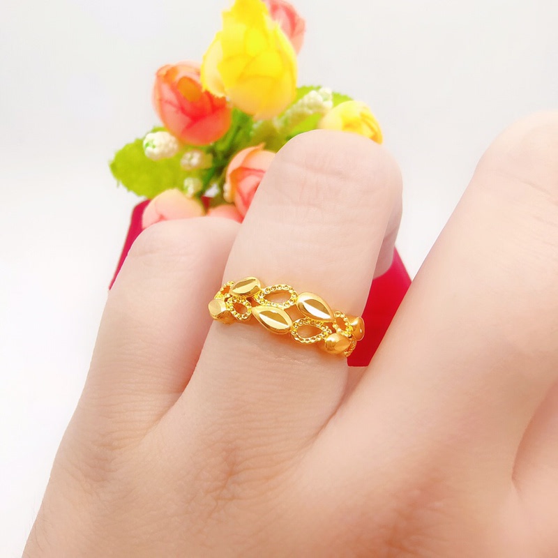 越南沙金戒指女仿真假黄金戒子首饰久不掉色镀金枝玉叶子开口结婚送女朋友老婆情人节七夕生日礼物