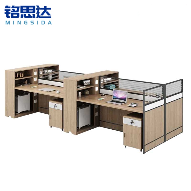 铭思达屏风办公桌四人位含柜套高清大图