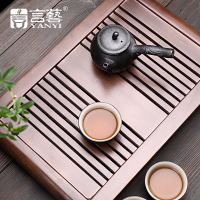 言艺 实木茶盘 茶台茶托盘 功夫茶海 储水排水均可 翊歌褐色43*28.5*5.5cm