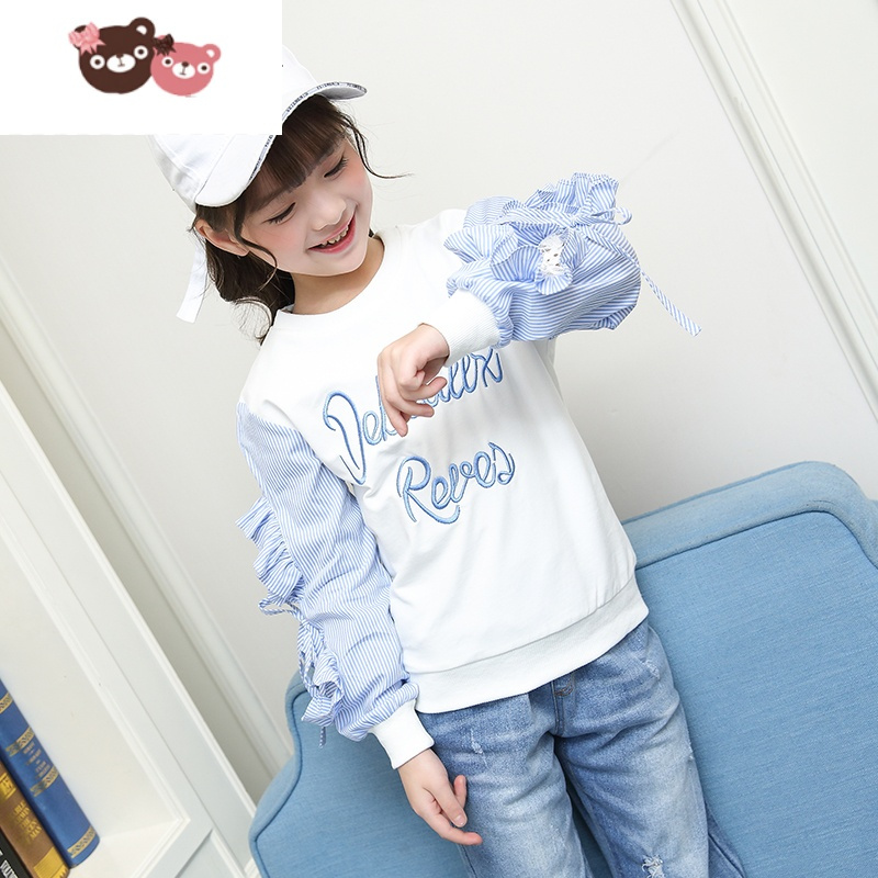 绿彩虹光女童卫衣时髦儿童洋气女装t恤中大童女孩上衣衣服韩版9岁新款