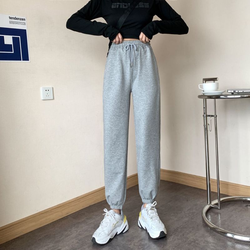 艳如飞小矮个子145灰色运动裤子束脚哈伦卫裤女150休闲八分穿搭配春夏休闲裤