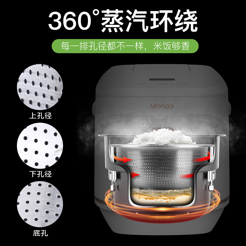 蒙达智能双内胆饭煲+早餐机