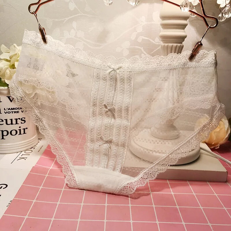 白色恋人纯白色舒适柔软性感冰丝蕾丝内裤女中低腰女士三角裤白色恋人502均码(80--120斤)