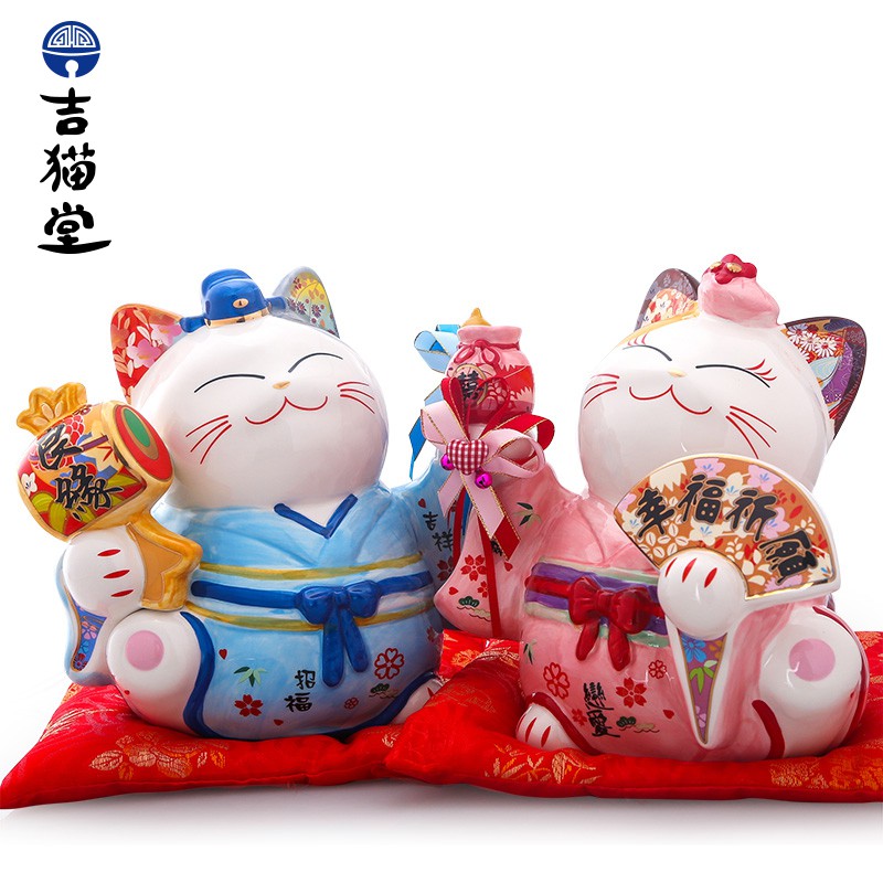 大号陶瓷和服情侣猫 对偶创意结婚 幸福良缘婚庆家居摆件 三维工匠 良缘猫猫高清大图
