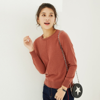 2018秋冬季新款羊绒衫女装圆领修身坑条卷边加厚套头针织衫