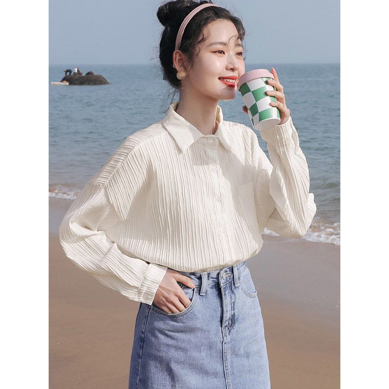 秋壳纯色长袖防晒雪纺衬衫女2022夏季新款设计感小众薄款开衫上衣